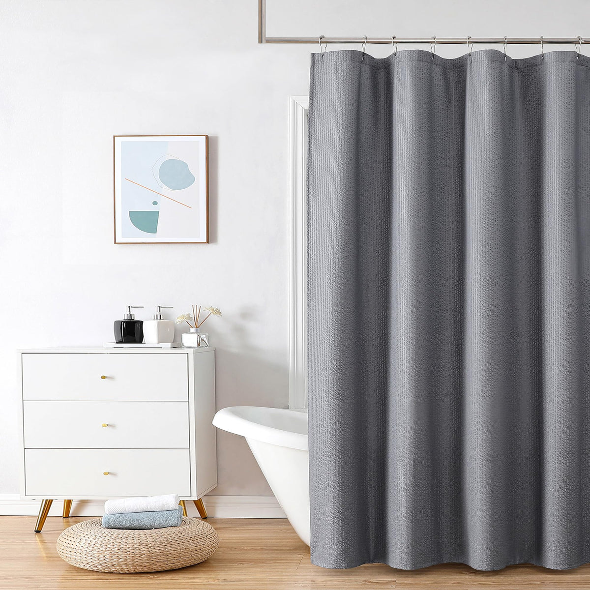 OVZME Berry Cute Shower Curtain, Embossed Textured Fabric Shower Curtain for Bathroom - Soft Cloth & Hotel Spa Luxury, Water Repellent, Machine Washable Shower Curtain, 72X72, Lemon Yellow