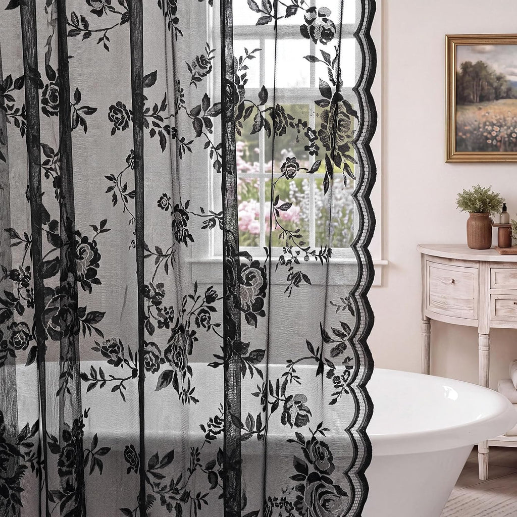 Irenare Black Lace Shower Curtain Victorian Floral Decor 72 x 72 Inch