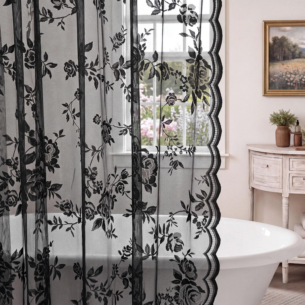 Irenare Black Lace Shower Curtain Victorian Floral Decor 72 x 72 Inch