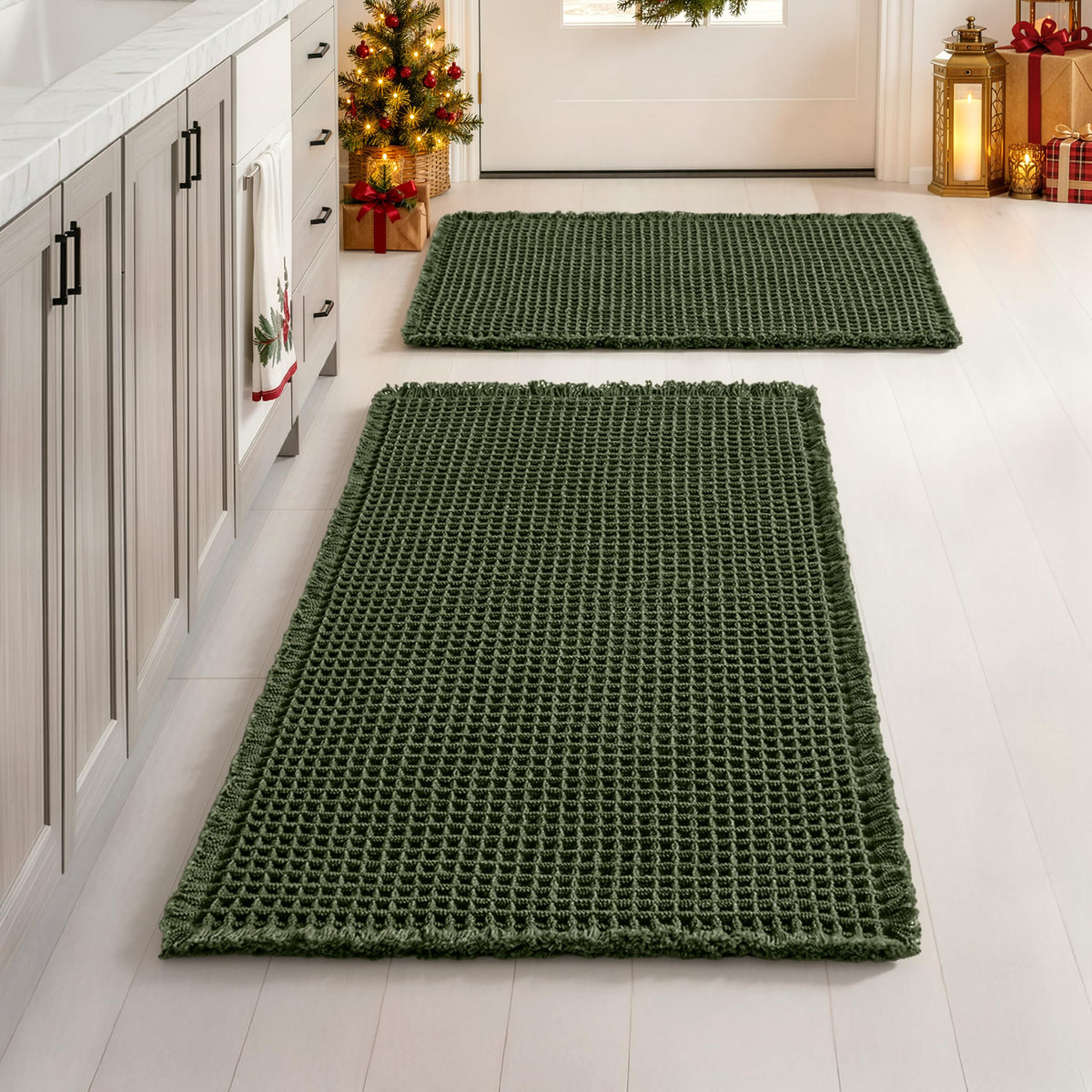 MIULEE Set of 2 Waffle Bathroom Rugs Boho Bath Mat Brown 18x30 Inch