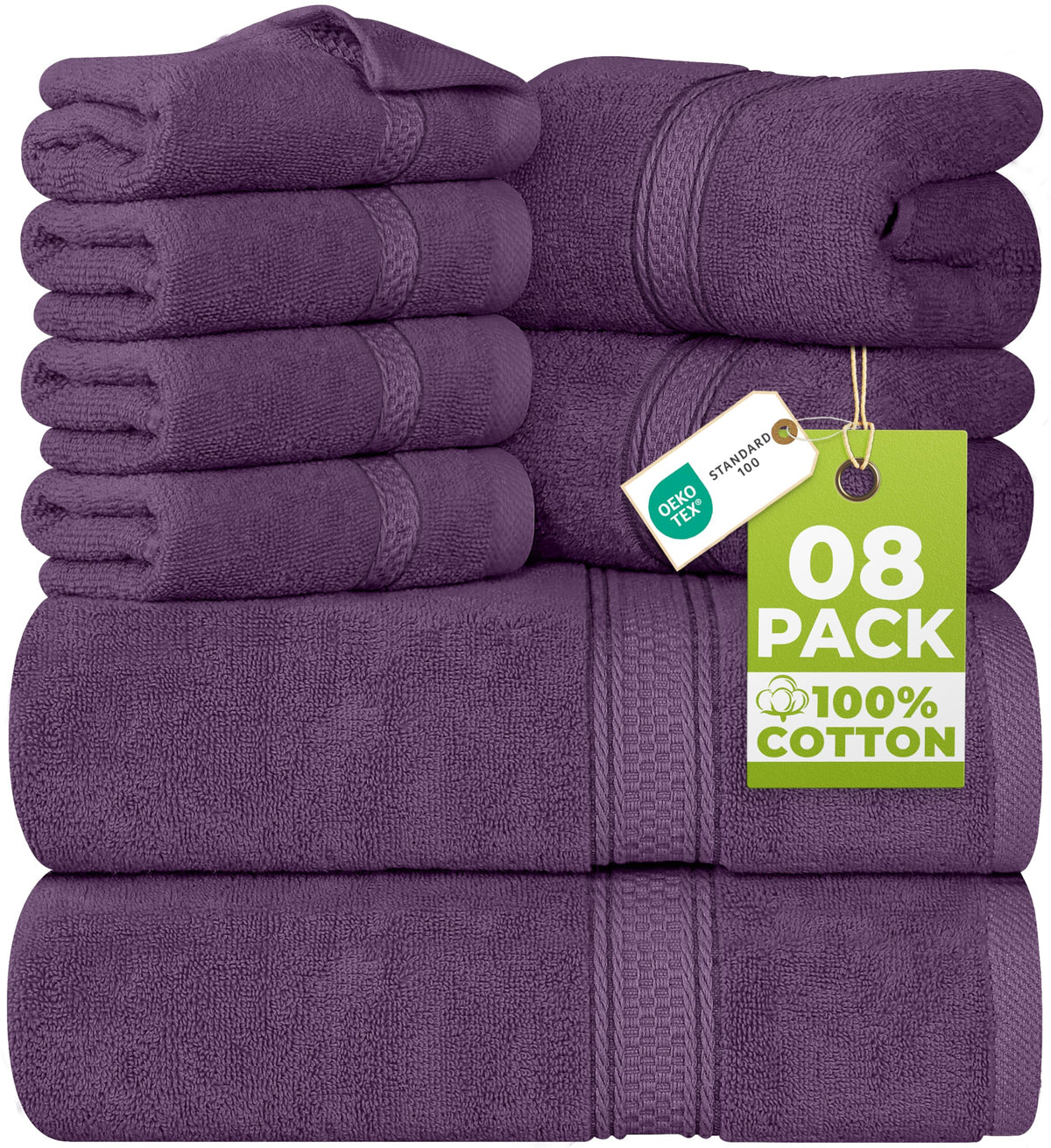 Utopia Towels 8-Piece Premium Towel Set, 2 Bath Towels, 2 Hand Towels, and 4 Wash Cloths, 600 GSM 100% Ring Spun Cotton Highly Absorbent Towels for Bathroom, Gym, Hotel, and Spa (Beige)