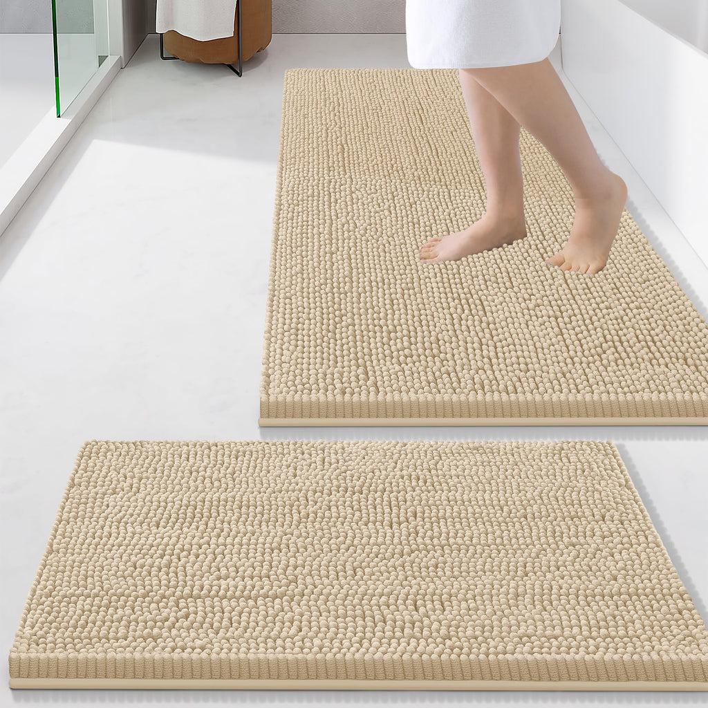 Smiry Chenille Bathroom Rugs Sets 2 Piece (30x20+24x16, Black)
