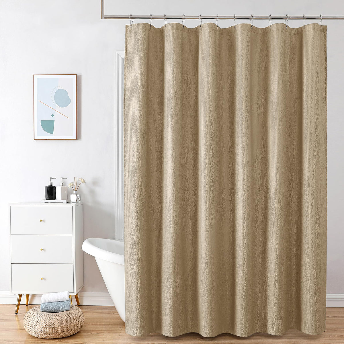 OVZME Berry Cute Shower Curtain, Embossed Textured Fabric Shower Curtain for Bathroom - Soft Cloth & Hotel Spa Luxury, Water Repellent, Machine Washable Shower Curtain, 72X72, Lemon Yellow