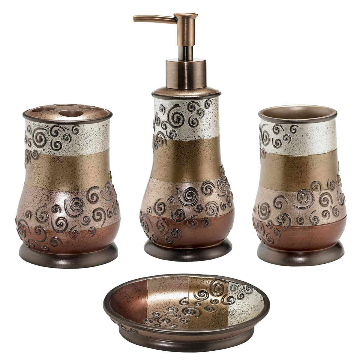 Zahari Home Spindle Modern Bathroom Towel Set - 3 Piece Bath, Hand, and Wash Towels - Classic Luxury Contemporary Decor - Beautiful Gold Unique Design Bath Ensemble
