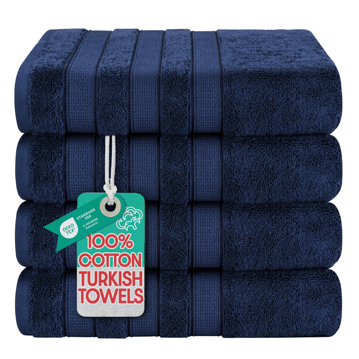 American Soft Linen Salem Turkish Bath Towel Set, 100% Cotton 600 GSM 6 Piece Towels for Bathroom, 2 Bath Towels 2 Hand Towels 2 Washcloths, Navy Blue