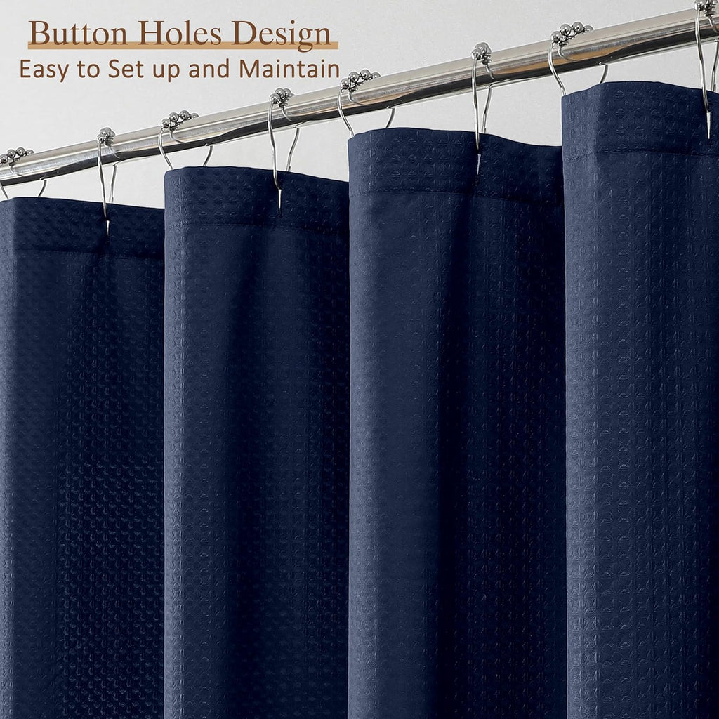 Navy Blue Shower Curtain 72 Inch Length 1 Piece, Waffle Embossed Textured Soft Fabric Hotel Shower Curtain for Bathroom, Modern Polyester Water Repellent Cloth Bath Decor, 72Wx72L Inches