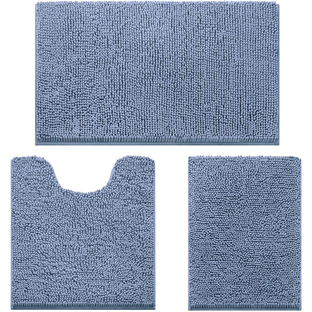 HOMEIDEAS Bathroom Rugs Set of 3, Super Soft Absorbent Chenille Bath Rugs
