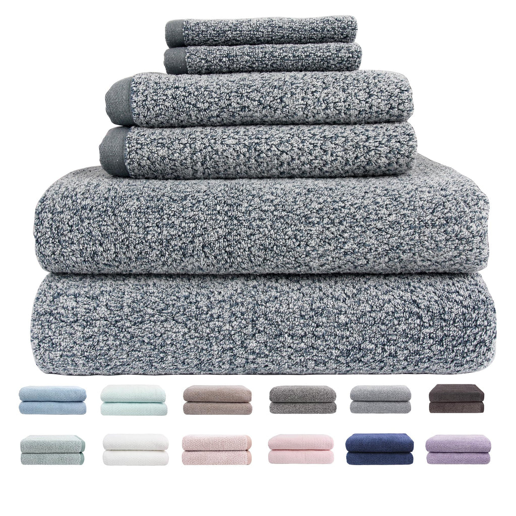 Everplush Diamond Jacquard 6 Pieces Bath Towel Set, Luxury Super Soft Oversized everplush Towels, Highly Absorbent Diamond Jacquard Quick Dry Bath Towel for Bathroom Grey Towel Set