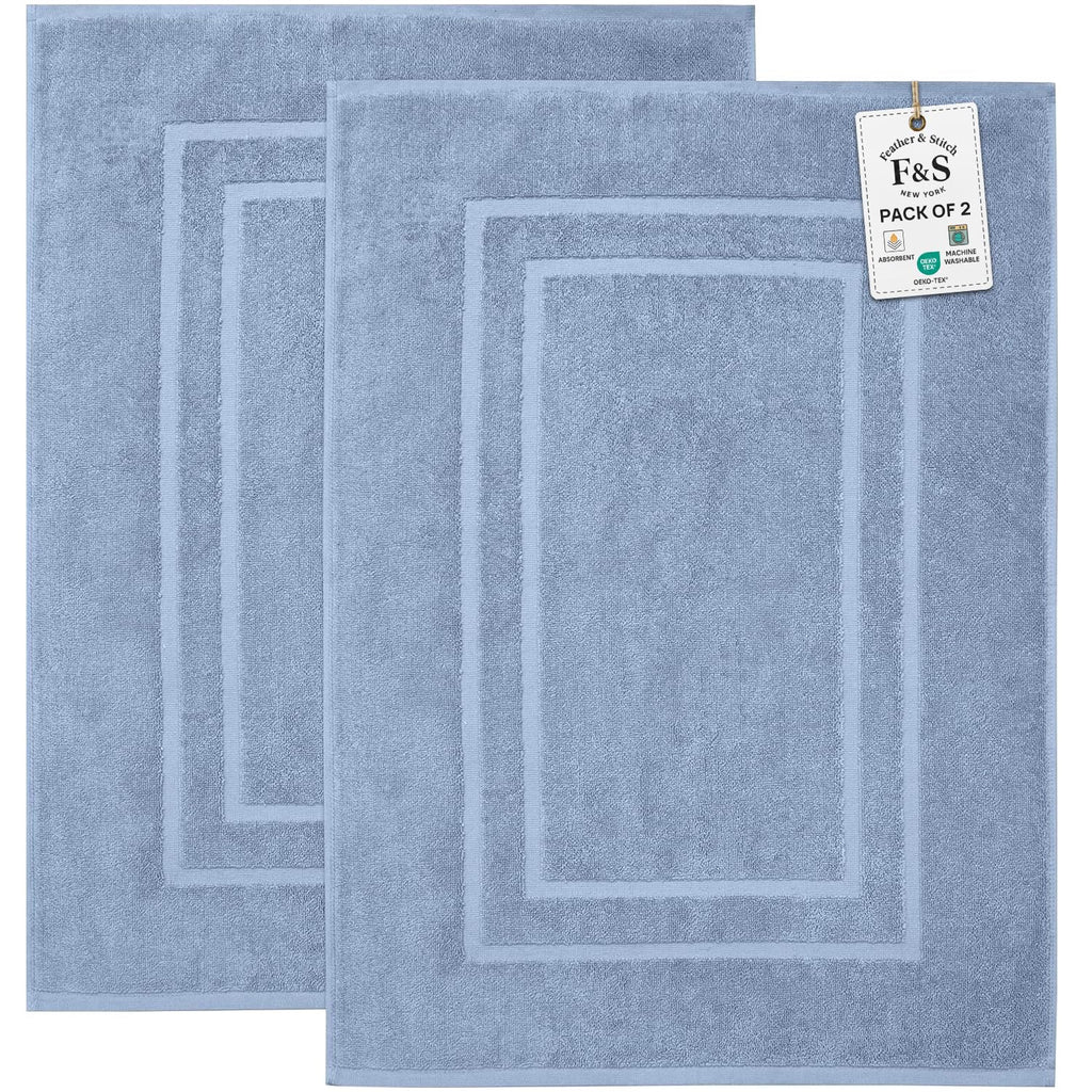 Feather & Stitch 100% Cotton Bath Mats 2 Piece 30x21 Inches, Grey