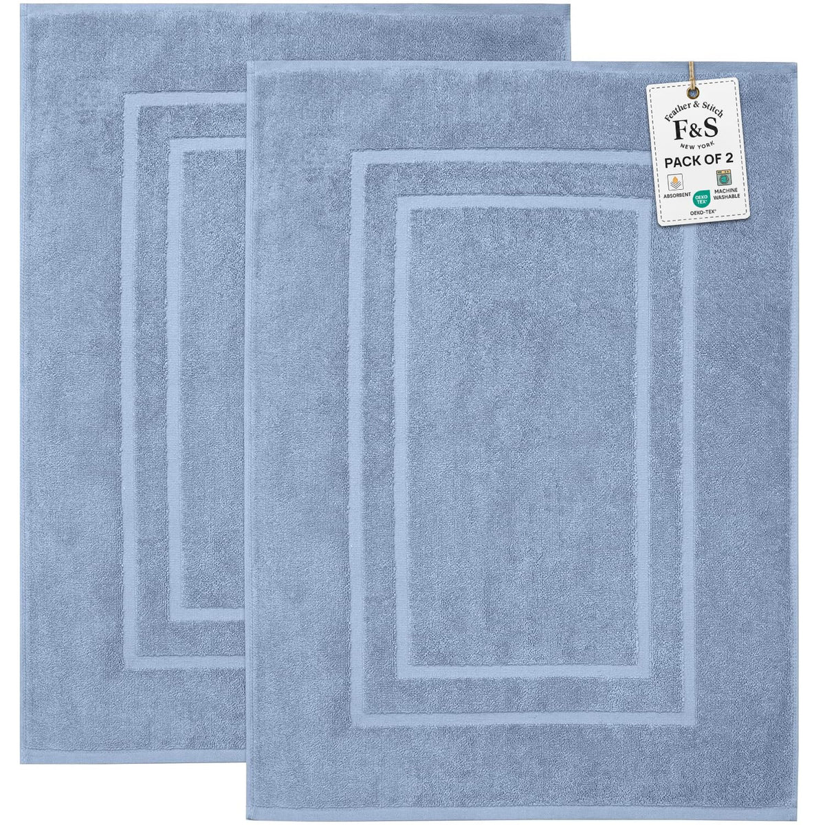 Feather & Stitch 100% Cotton Bath Mats 2 Piece 30x21 Inches, Grey
