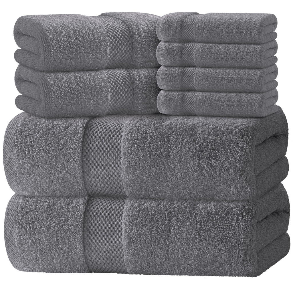 White Classic Luxury Taupe Bath Towel Set of 8 - Soft 100% Turkish Cotton