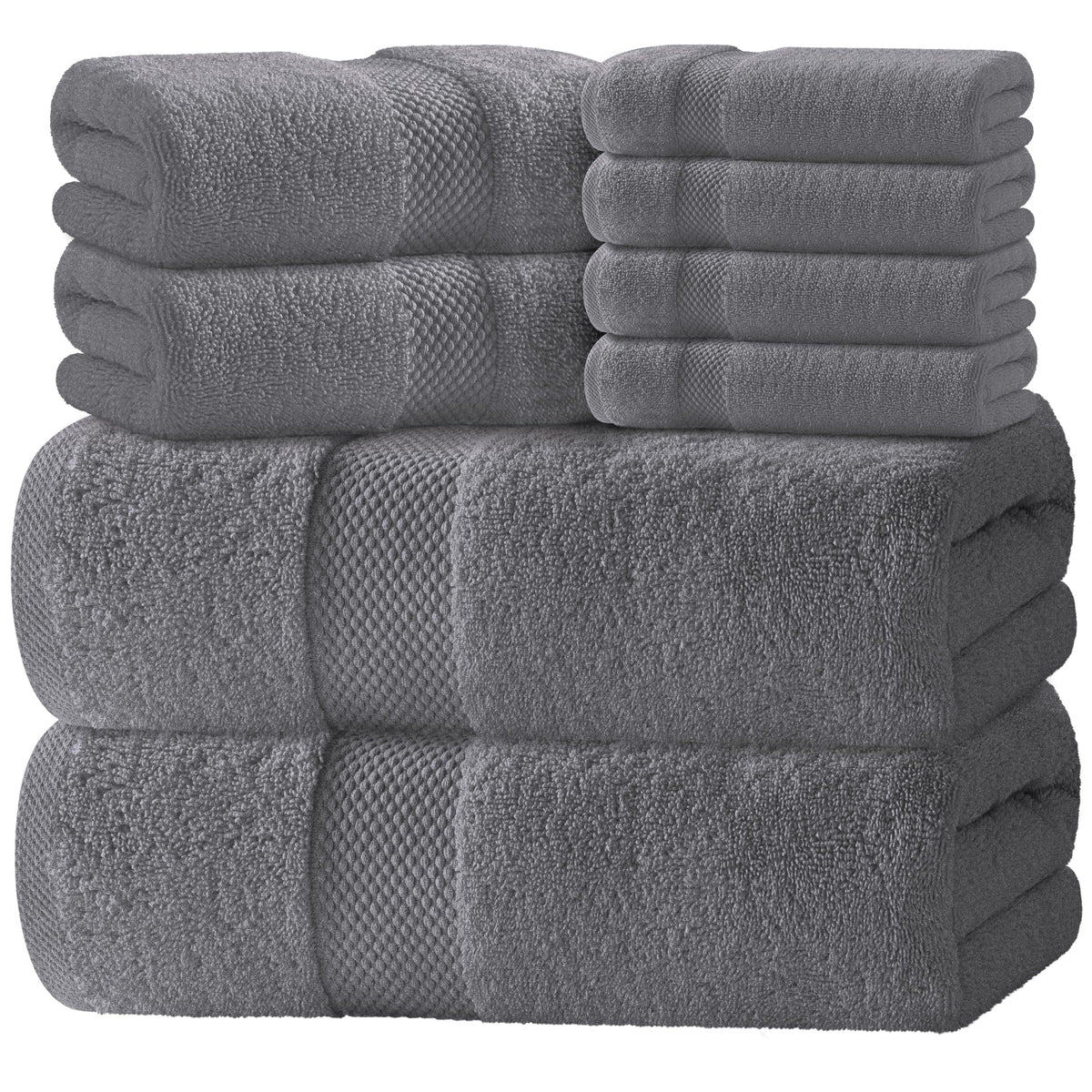 White Classic Luxury Taupe Bath Towel Set of 8 - Soft 100% Turkish Cotton