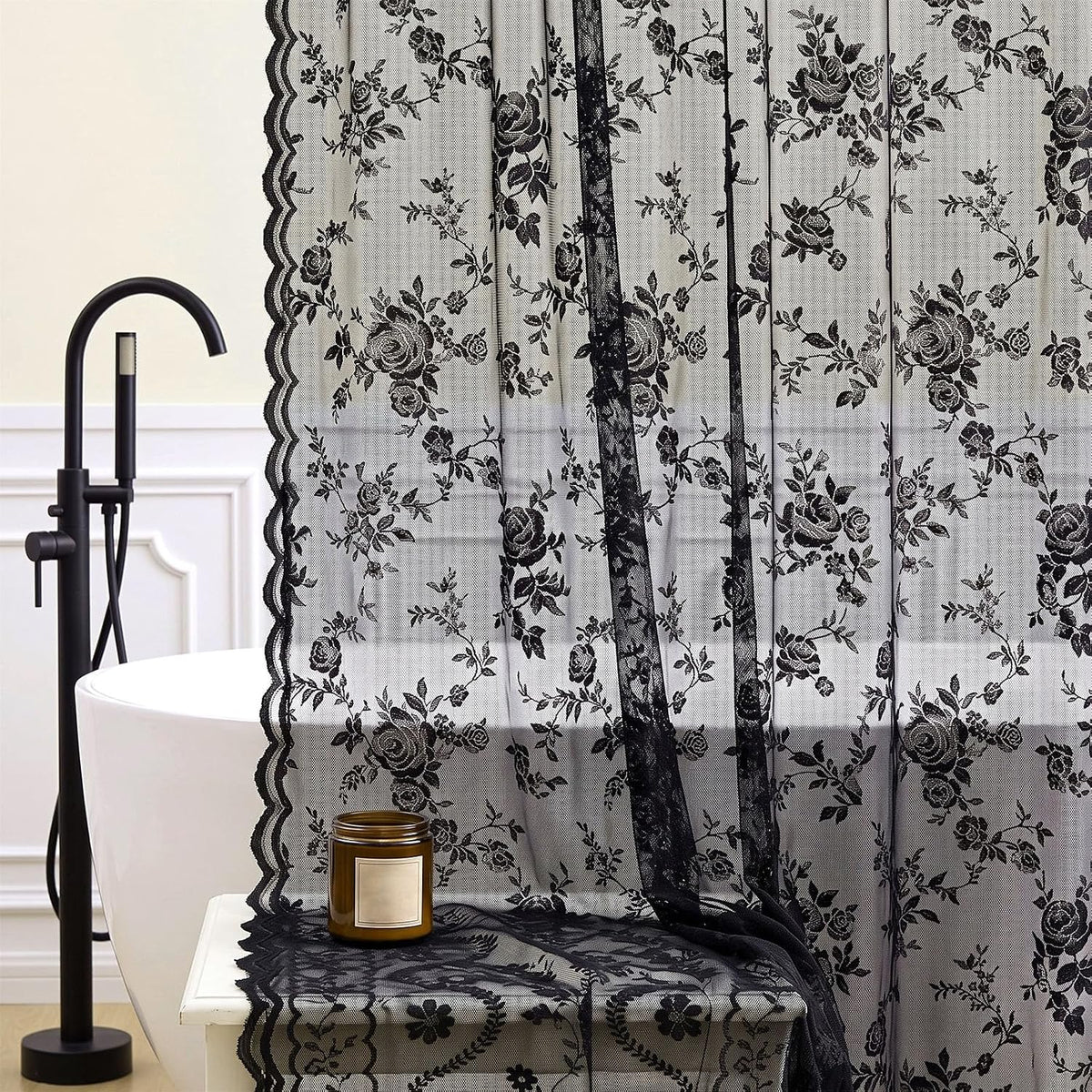 Irenare Black Lace Shower Curtain Victorian Floral Decor 72 x 72 Inch