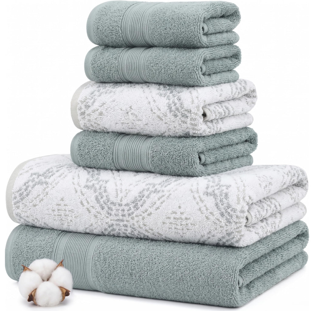 Modern Threads Capri 6-Piece Reversible Yarn Dyed Jacquard Towel Set - Bath Towels, Hand Towels, & Washcloths - Super Absorbent & Quick Dry - 100% Combed Cotton, Gold