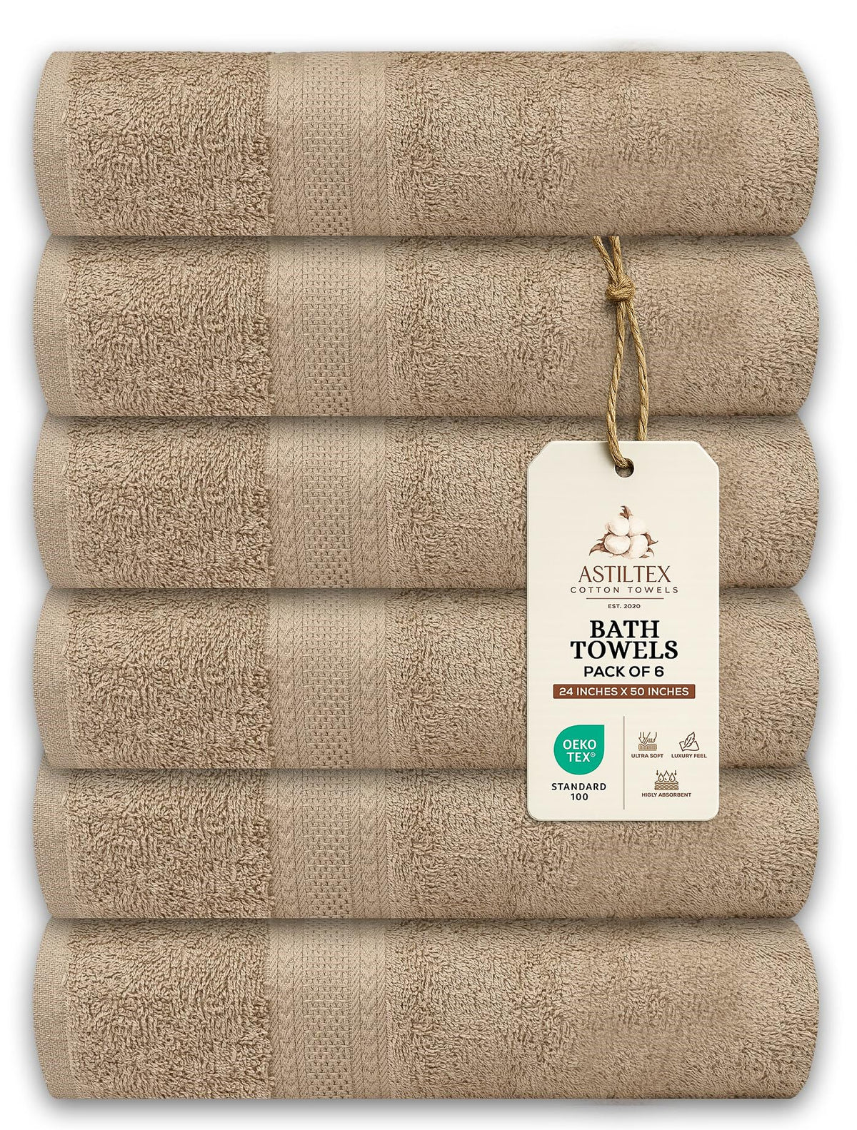 Bath Towels Pack of 6 – 24" x 48" – 100% Cotton Terry, Soft, Quick-Dry & Highly Absorbent – Navy Blue Towels for Bathroom, Spa, Gym, Hotel, Pool & Everyday Use