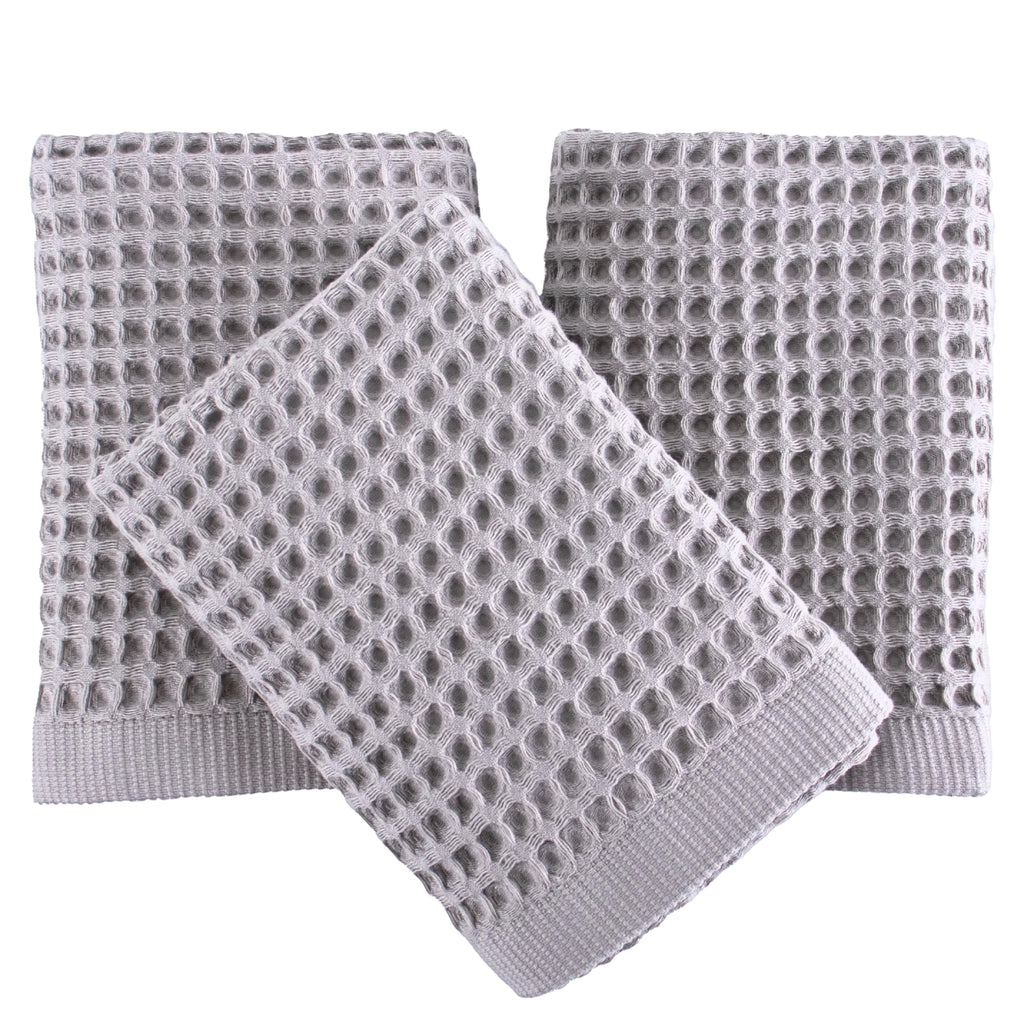 PÜSKÜL Natural 100% Turkish Cotton Waffle Hand and Kitchen Towels Set of 3