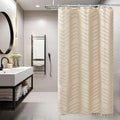 Siiluminisoy Boho Shower Curtain with Tassel Woven Fabric Olive Green Shower Curtain 72 x 72 Modern Farmhouse Textured Tufted Chevron Striped Minimalist Bathroom Shower Curtains