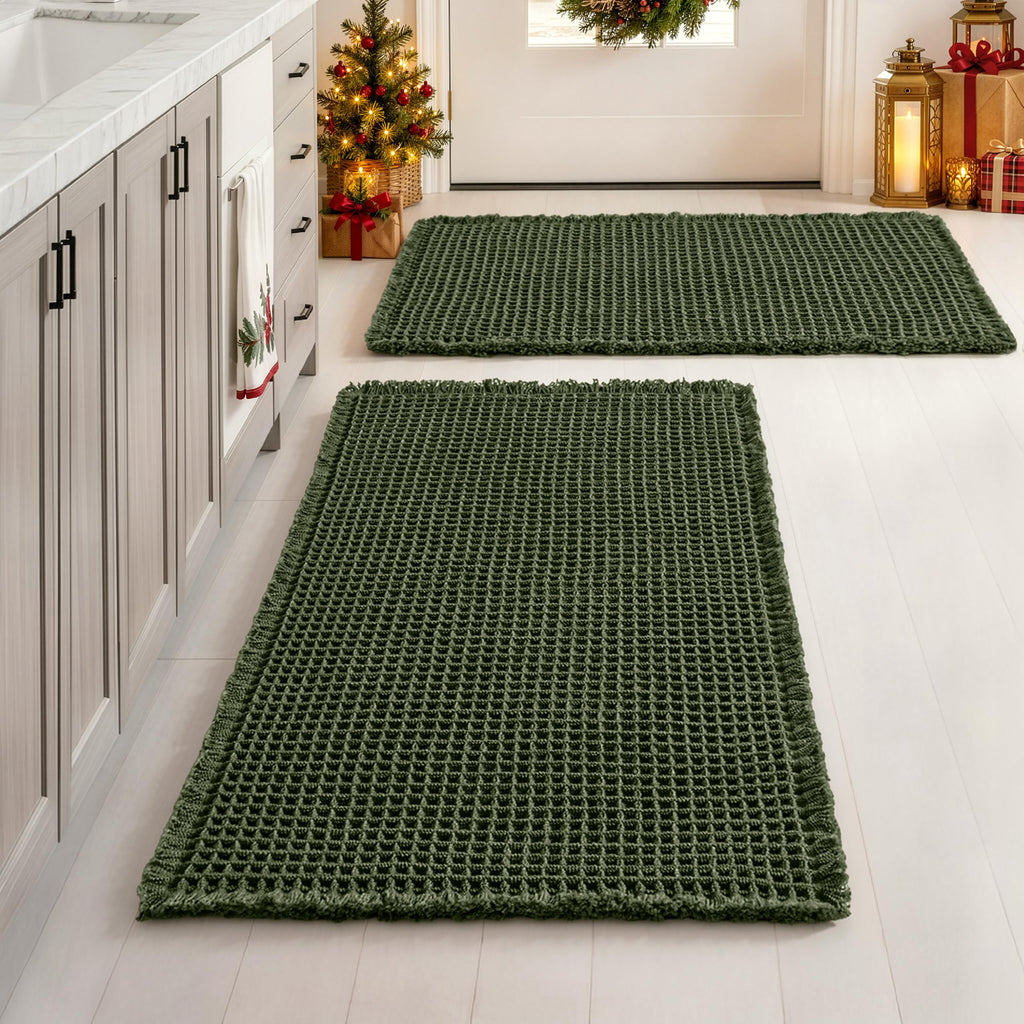 MIULEE Set of 2 Waffle Bathroom Rugs Boho Bath Mat Brown 18x30 Inch