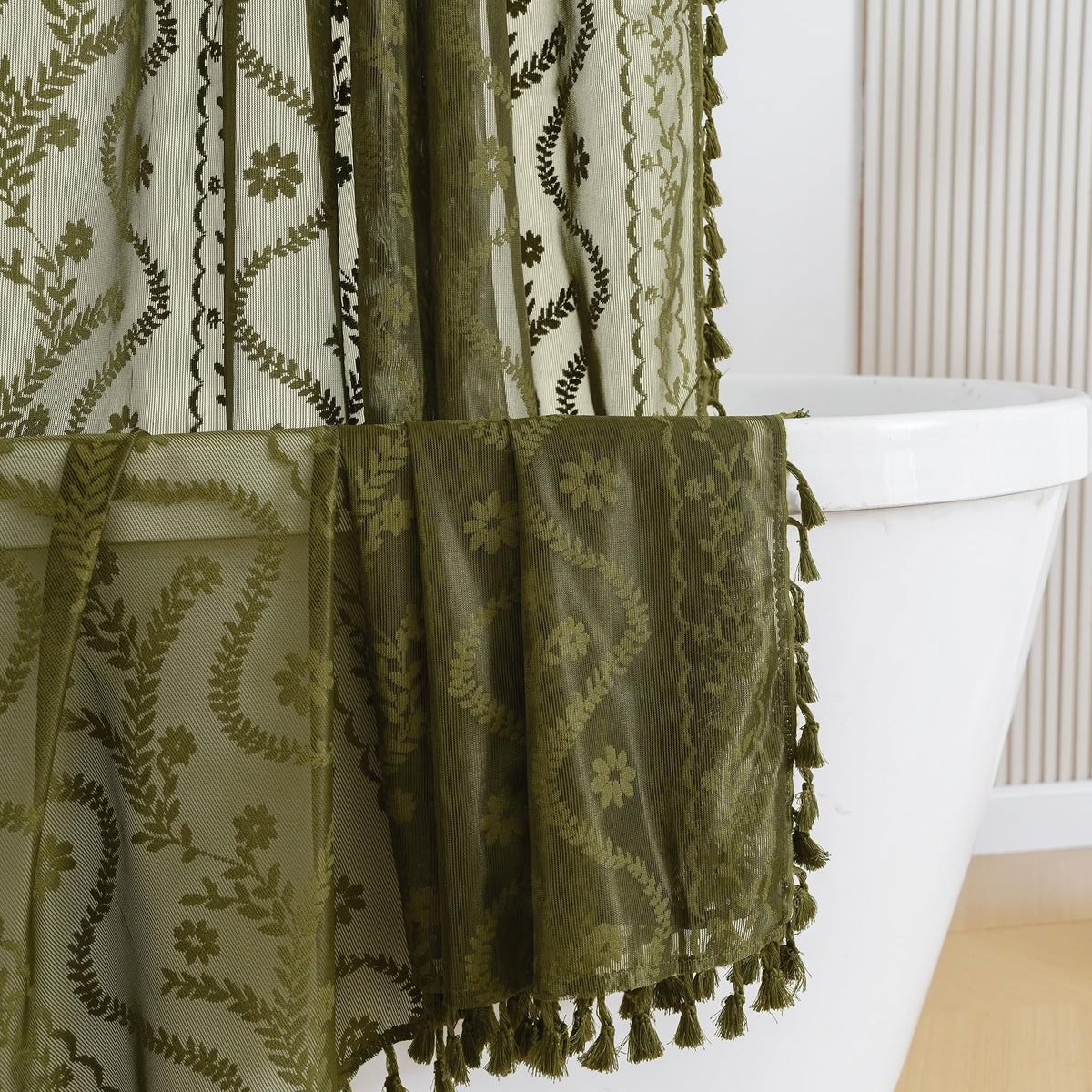 WAZZIO Terracotta Lace Shower Curtain,Boho Chic Fall Color,72 x 72 in