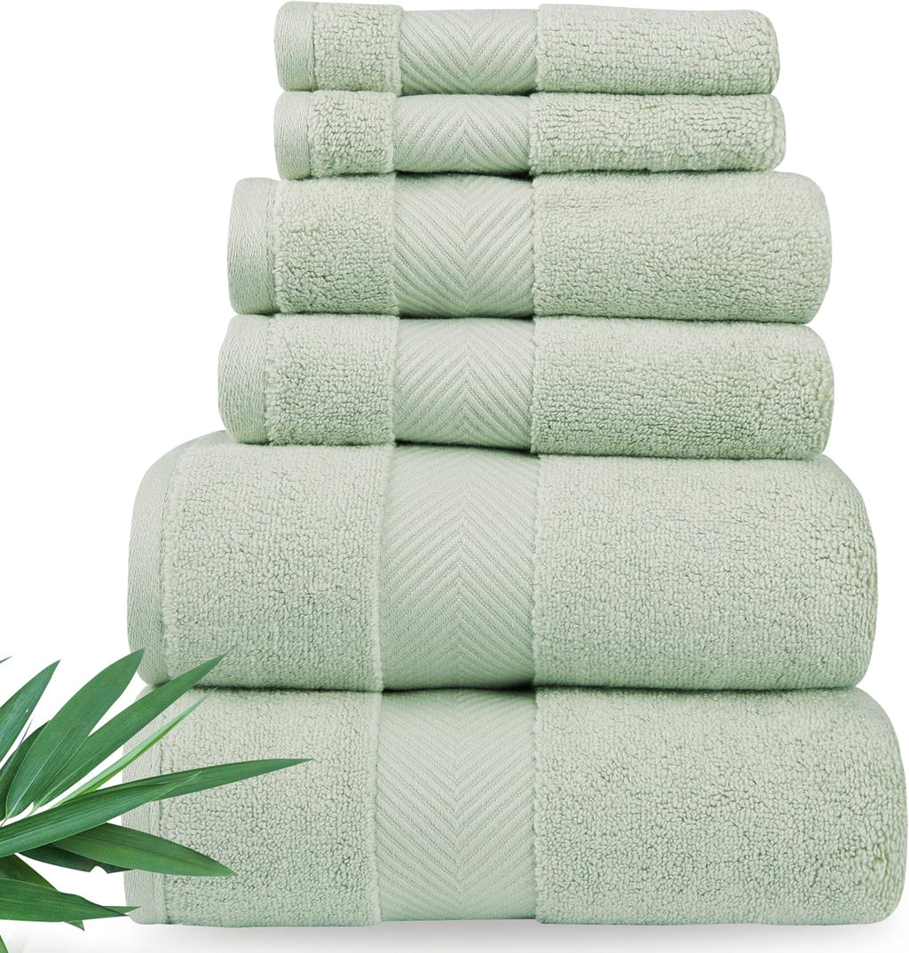 Luxury Viscose from Bamboo Bath Towels, Ultra Soft Set of 6, Eucalyptus