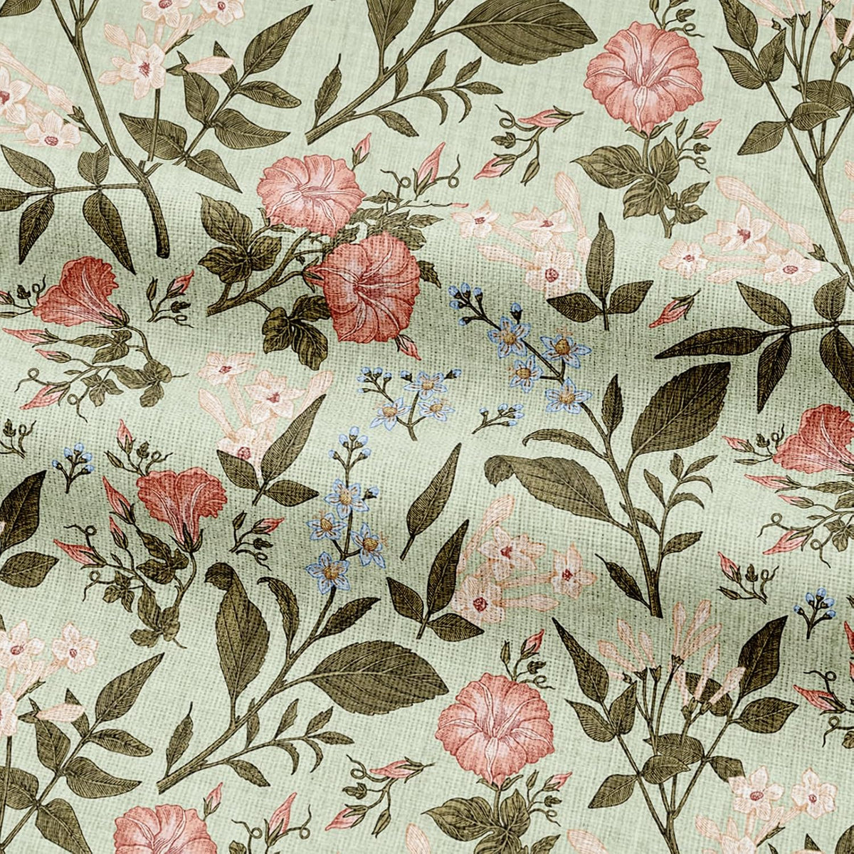 MAMUSE Linen Shower Curtain for Bathroom - Cute Aesthetic Decorative Modern Girly Unique Girls Design Farmhouse Women Waterproof Cortinas de Baño Bathtub 72 x 72 Inch, Sage Flower