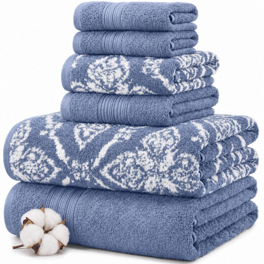 Modern Threads Capri 6-Piece Reversible Yarn Dyed Jacquard Towel Set - Bath Towels, Hand Towels, & Washcloths - Super Absorbent & Quick Dry - 100% Combed Cotton, Gold
