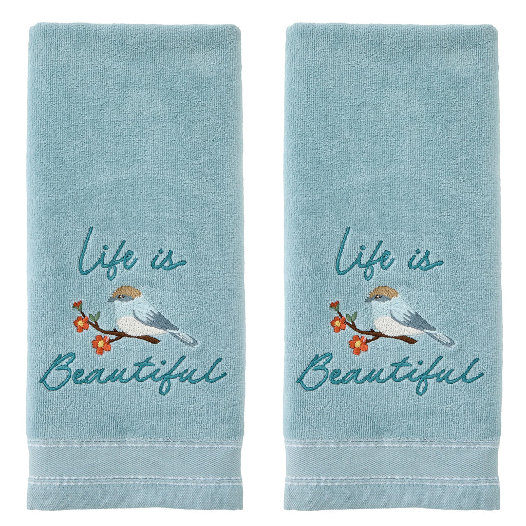 SKL Home Floral Hand Towel Set-2pc, 100% Cotton Jacquard, Gray