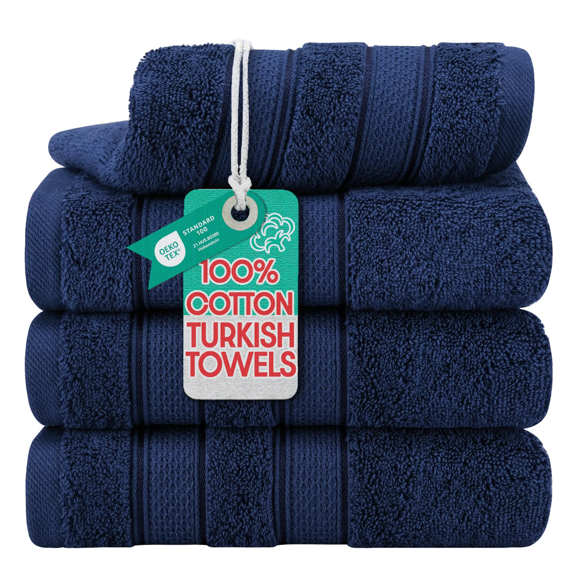 American Soft Linen Salem Turkish Bath Towel Set, 100% Cotton 600 GSM 6 Piece Towels for Bathroom, 2 Bath Towels 2 Hand Towels 2 Washcloths, Navy Blue