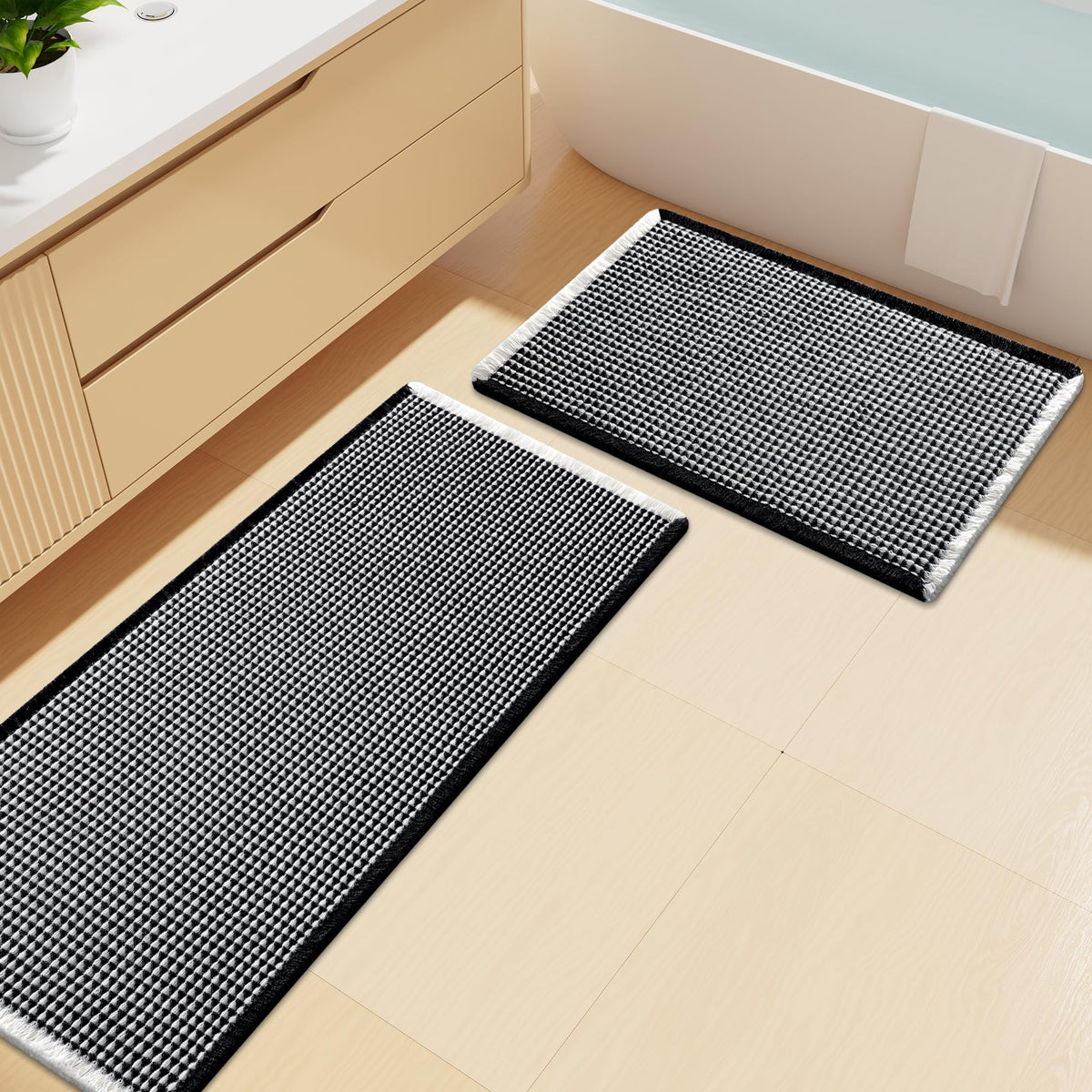 Smiry Waffle Bathroom Rugs Sets 2 Piece (30x20+24x16, Brown)