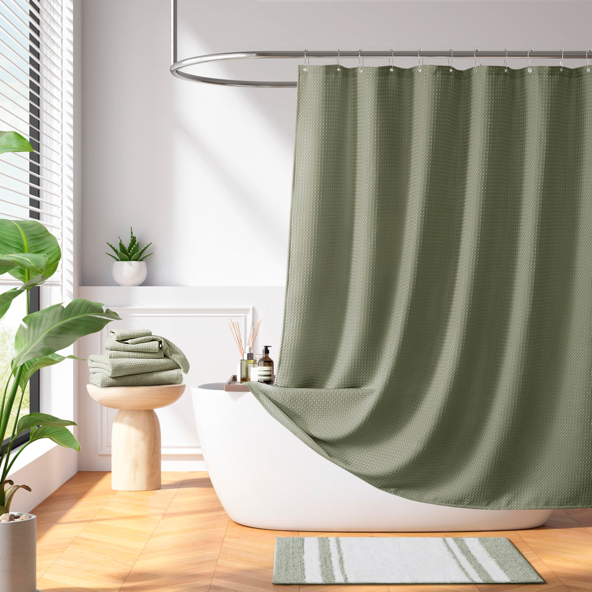 Madison Park Spa Waffle Shower Curtain for Bathroom, 72 x 72, Indigo Blue