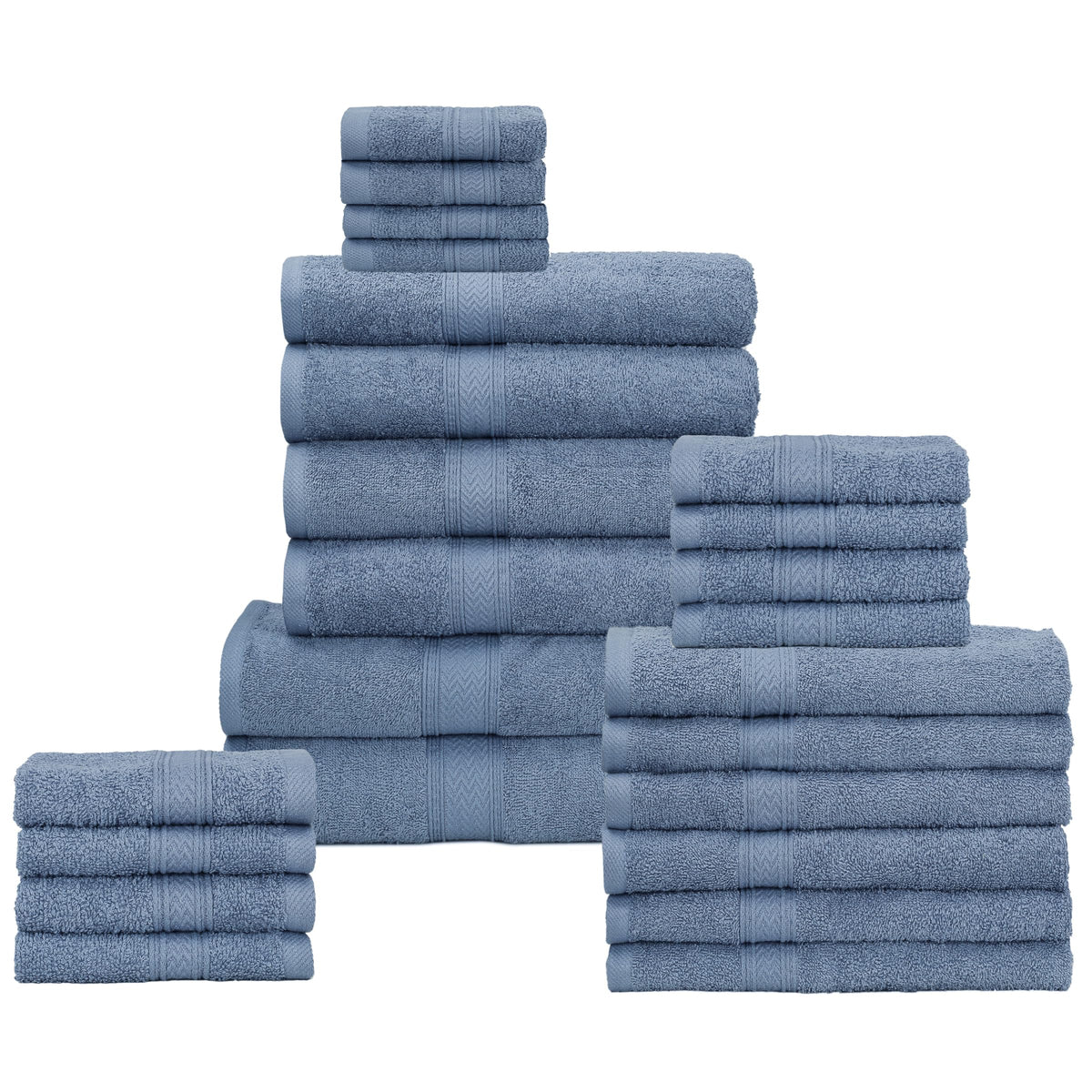 HILLFAIR 100% Cotton 24 Piece Bath Towels Set for Bathroom - Ocean Blue