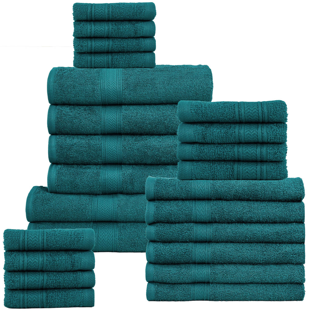 HILLFAIR 100% Cotton 24 Piece Bath Towels Set for Bathroom - Ocean Blue