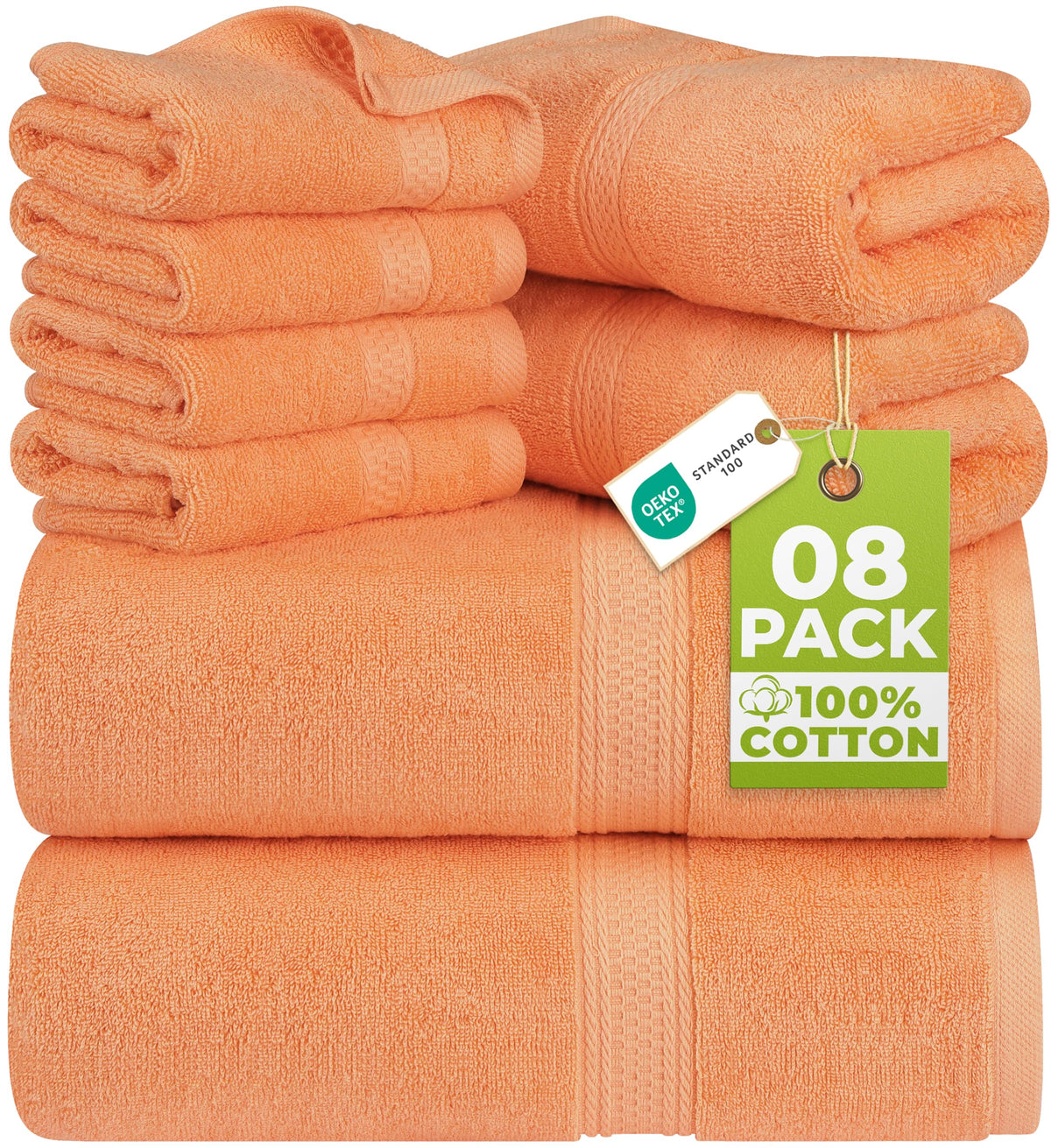 Utopia Towels 8-Piece Premium Towel Set, 2 Bath Towels, 2 Hand Towels, and 4 Wash Cloths, 600 GSM 100% Ring Spun Cotton Highly Absorbent Towels for Bathroom, Gym, Hotel, and Spa (Beige)