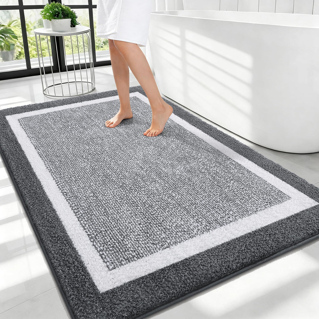 OLANLY Bathroom Rugs 36x24, Soft Absorbent Microfiber Bath Rugs, Grey
