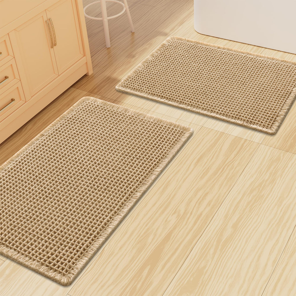 Smiry Waffle Bathroom Rugs Sets 2 Piece (30x20+24x16, Brown)