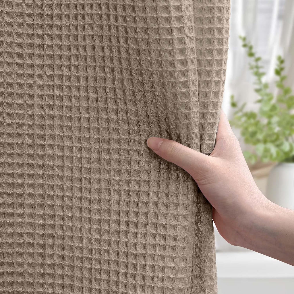 Waffle Weave Shower Curtain Heavyweight Cotton Fabric Beige 72Wx72L