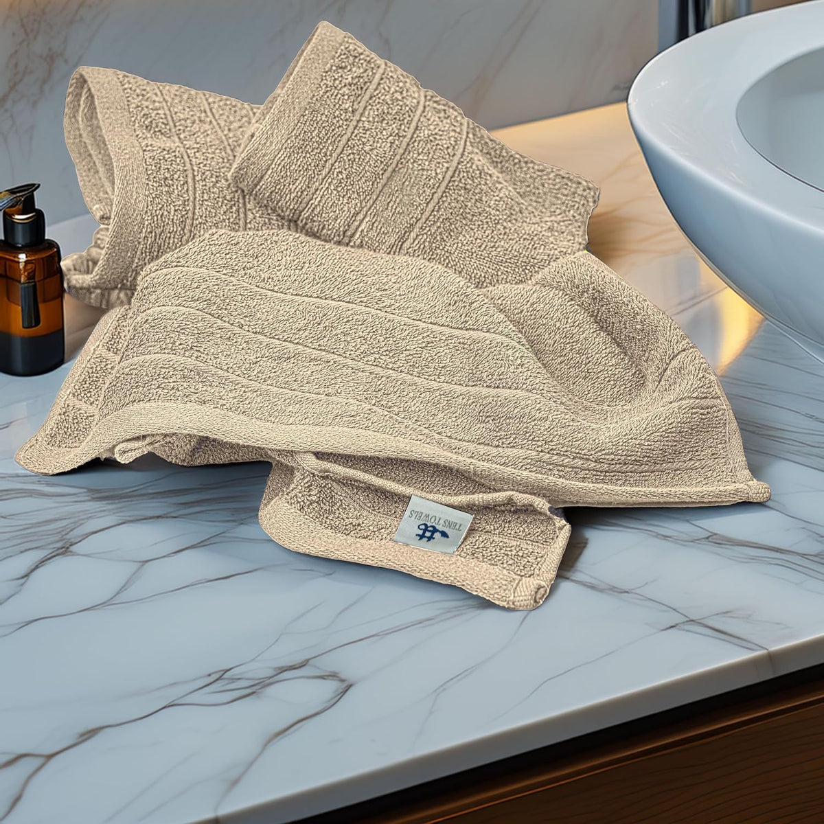 Tens Towels 6 Piece Hand Towels Set 16 x 28 Inches, Beige