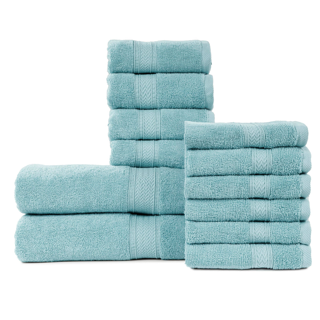 HILLFAIR 100% Cotton 24 Piece Bath Towels Set for Bathroom - Ocean Blue