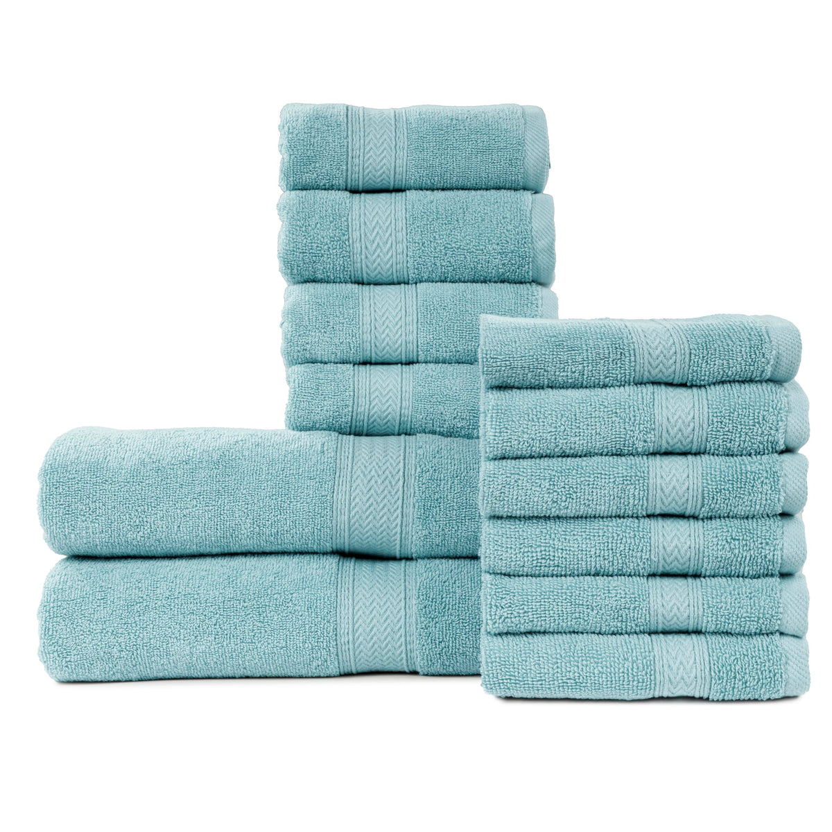 HILLFAIR 100% Cotton 24 Piece Bath Towels Set for Bathroom - Ocean Blue