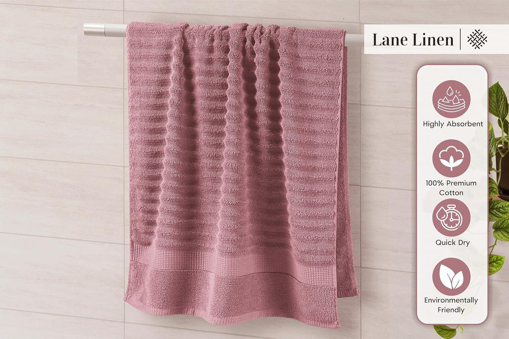 LANE LINEN Bath Towel Set Absorbent Quick Dry 100% Cotton - Wishful Mauve