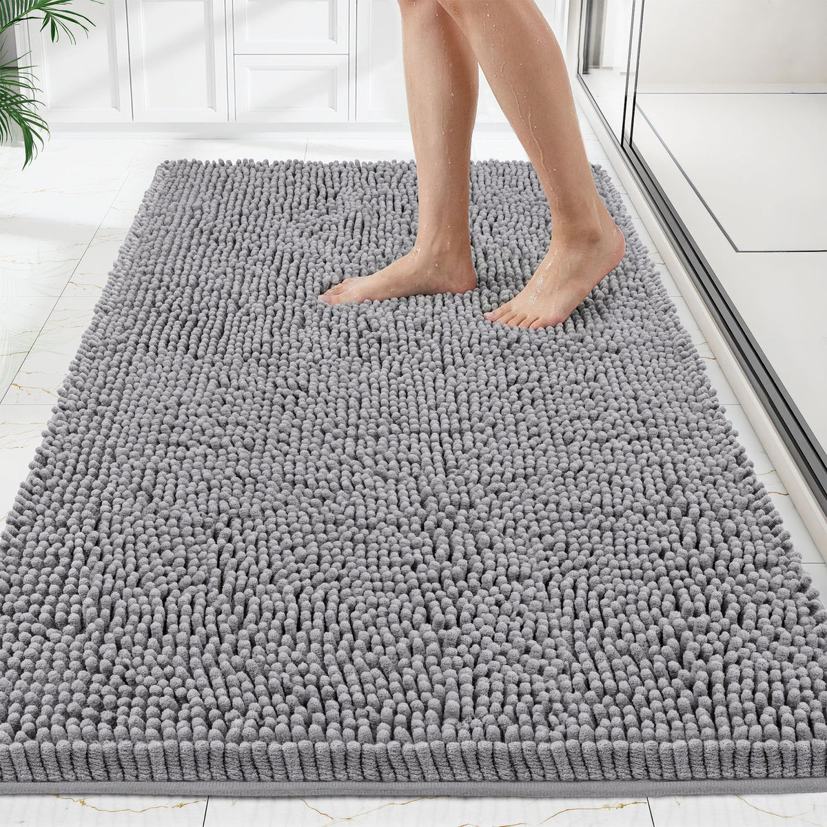 Bathroom Rugs Mat 72 x 48, Thick Soft Absorbent Chenille Bath Rugs, Rubber Backing Bath Mats for Bathroom Floor, Tub, Shower, Bedroom, Home Decor Accessories, Quick Dry Machine Washable, Black