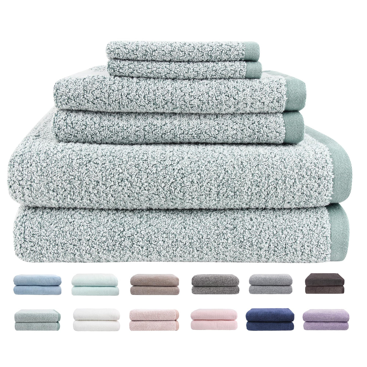 Everplush Diamond Jacquard 6 Pieces Bath Towel Set, Luxury Super Soft Oversized everplush Towels, Highly Absorbent Diamond Jacquard Quick Dry Bath Towel for Bathroom Grey Towel Set