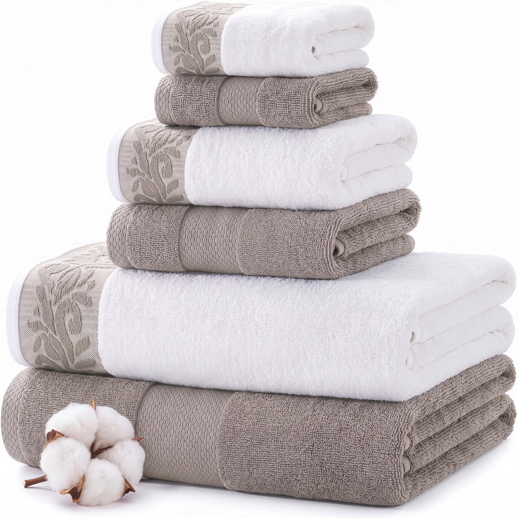 Modern Threads 6 Piece Bath Towel Set – Bathroom Towel Set with 2 Bath Towels, 2 Hand Towels & 2 Washcloths – 100% Cotton, Soft & Absorbent – Classic Border Stripe (Green)