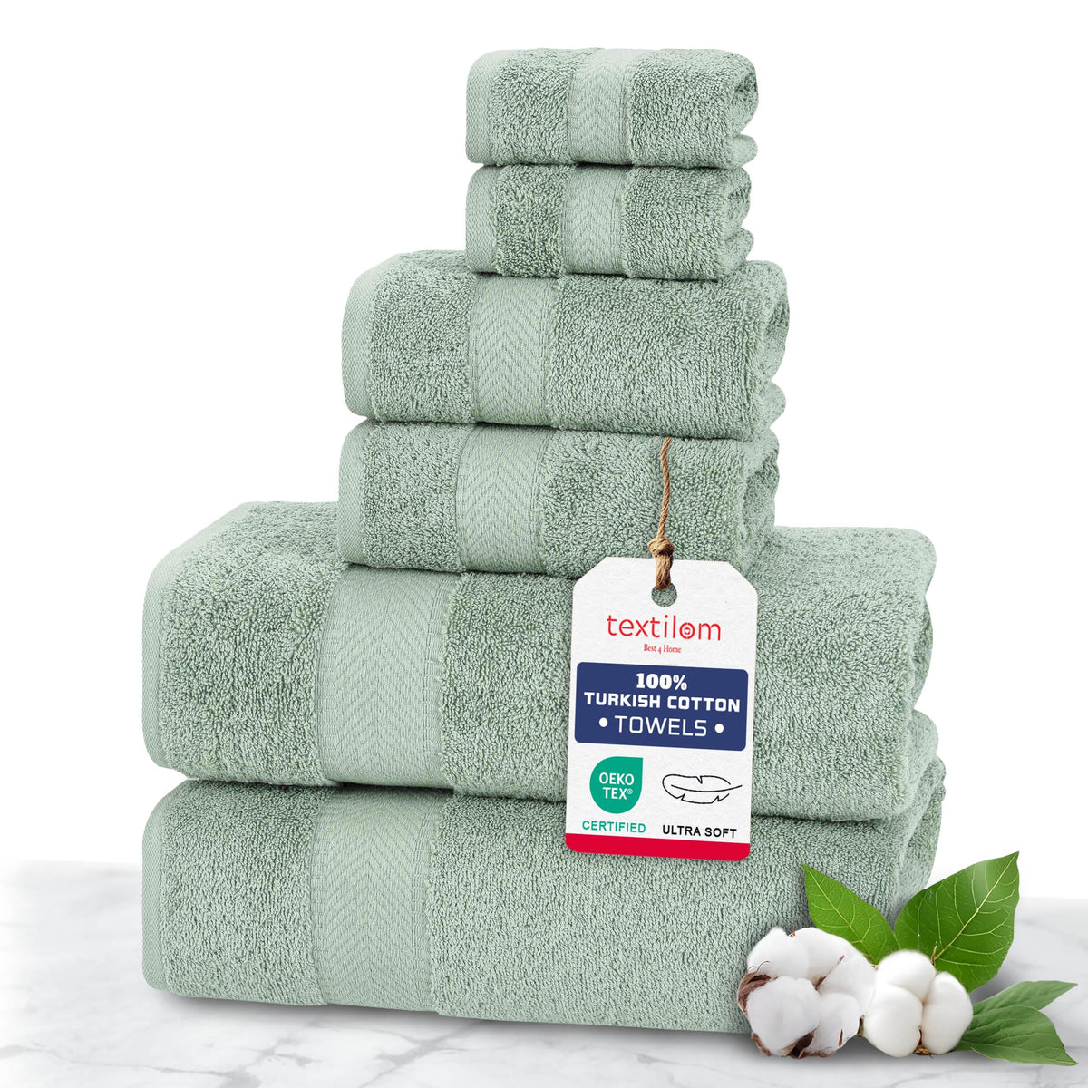 TEXTILOM 100% Turkish Cotton 6 Pcs Bath Towel Set, Luxury Soft & Absorbent Bathroom Towels Set (2 Bath Towels, 2 Hand Towels, 2 Washcloths)- Lilac