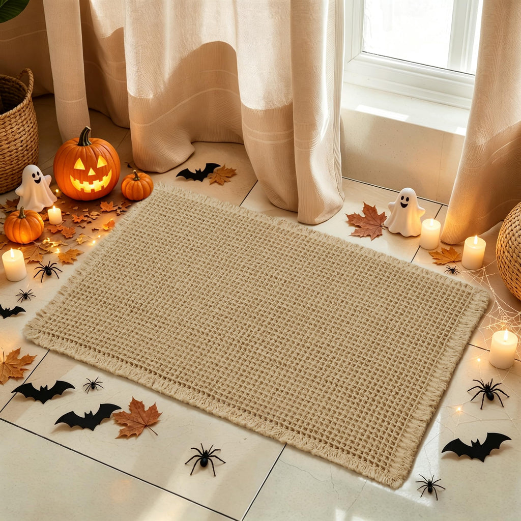 SUBRTEX Bathroom Rugs Chenille Bath Rug Soft Short Plush Bath Mat Soft Shower Mat Water Absorbent Shower Mat Quick Dry Machine Washable(White,18" x 24")