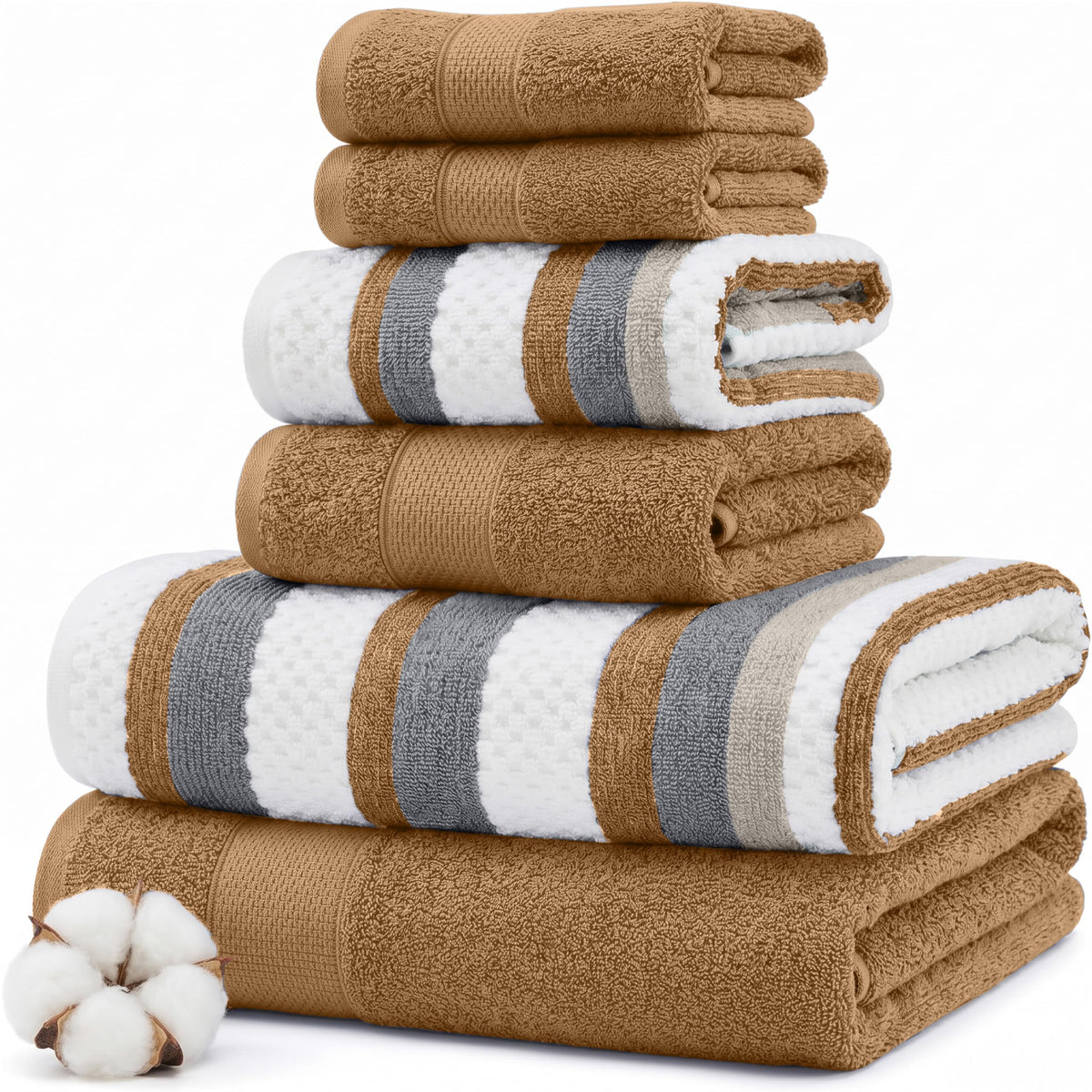 Modern Threads 6 Piece Bath Towel Set – Bathroom Towel Set with 2 Bath Towels, 2 Hand Towels & 2 Washcloths – 100% Cotton, Soft & Absorbent – Classic Border Stripe (Green)