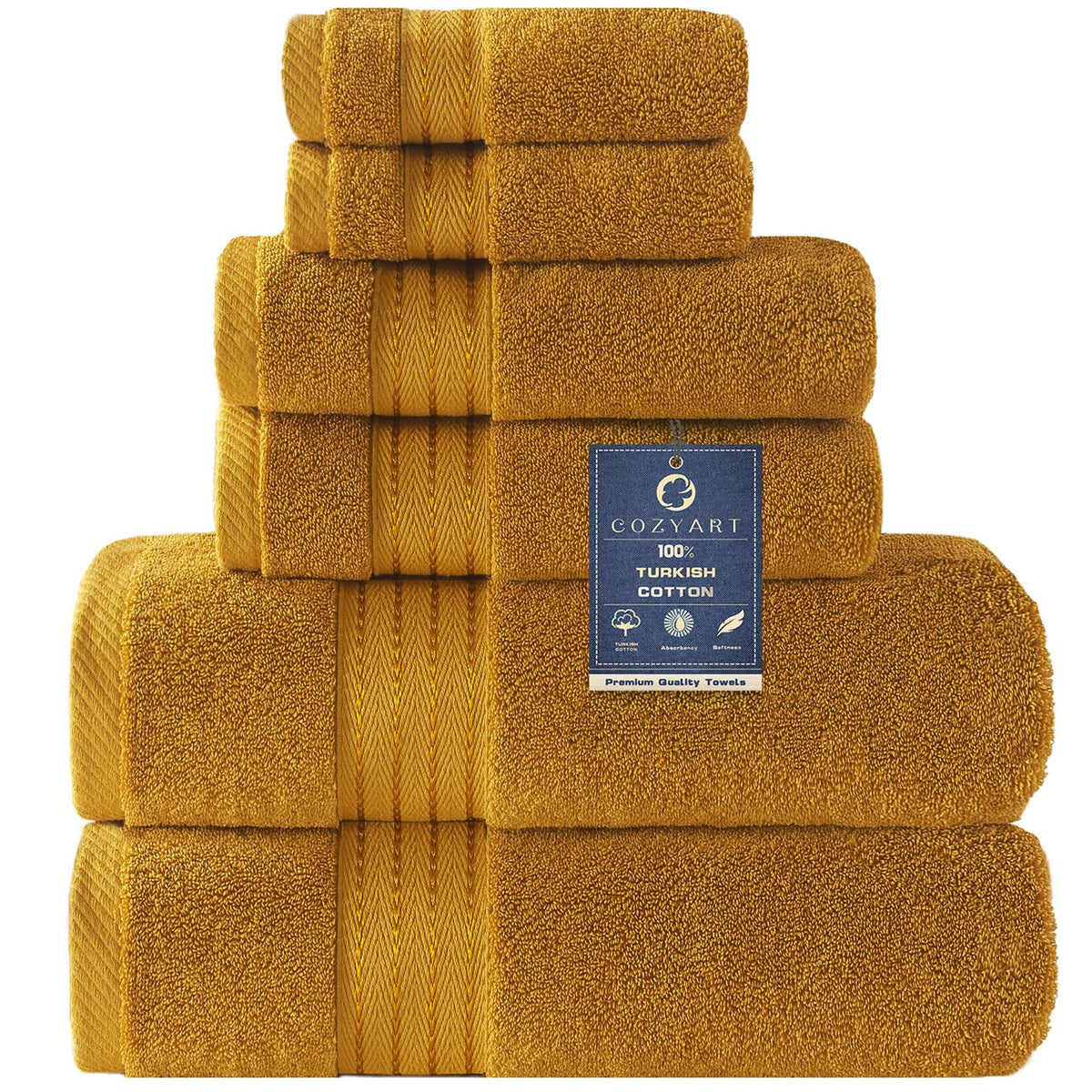 COZYART Luxury Bath Towel Set 6 Pcs, Burnt Orange 100% Turkish Cotton