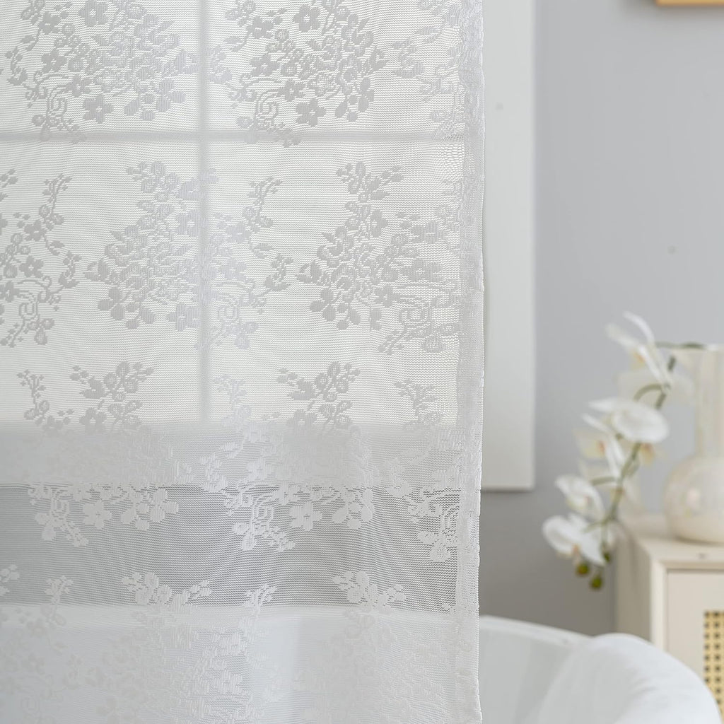 TUDECO White Lace Shower Curtain with Attached Valance 72 x 72 Inch