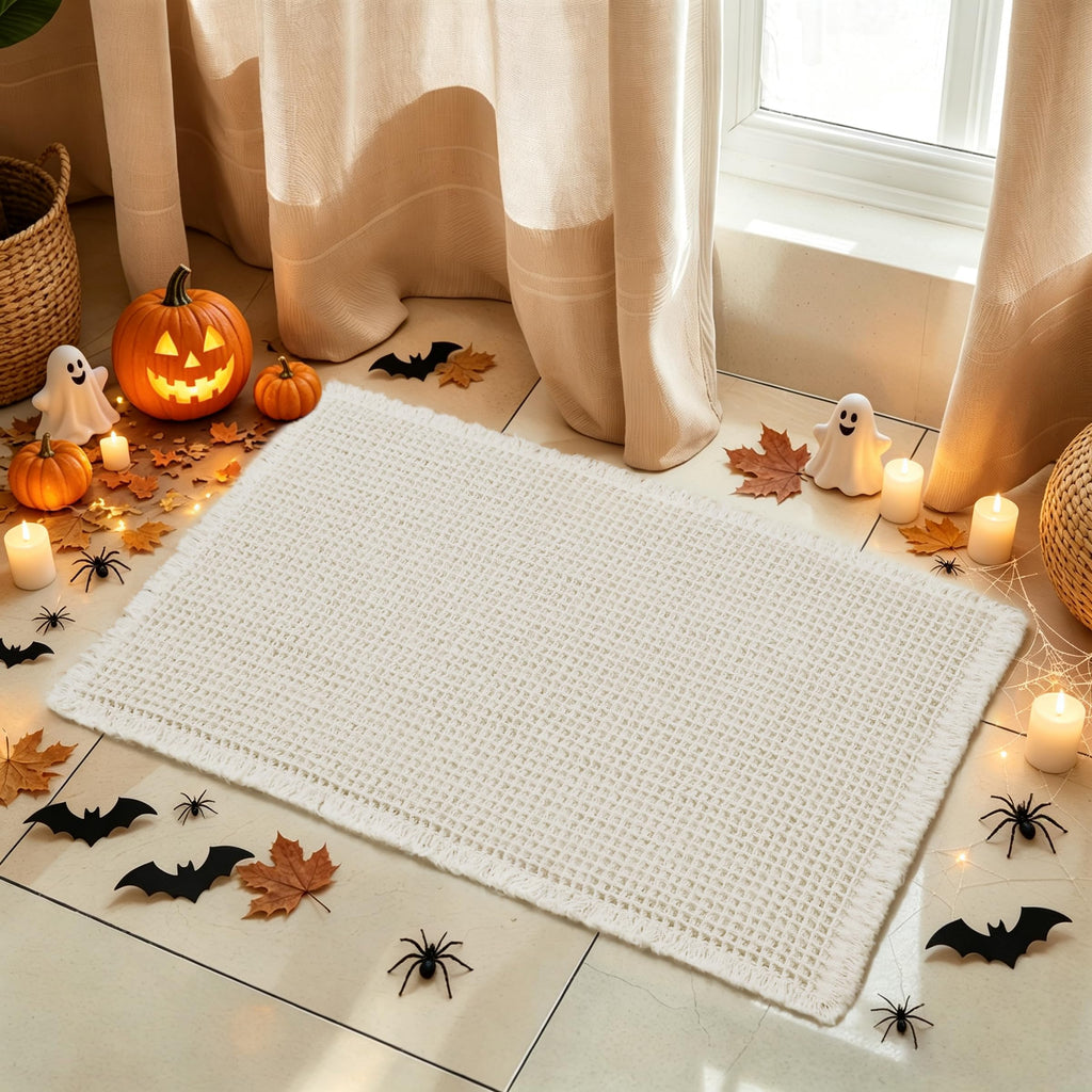 SUBRTEX Bathroom Rugs Chenille Bath Rug Soft Short Plush Bath Mat Soft Shower Mat Water Absorbent Shower Mat Quick Dry Machine Washable(White,18" x 24")