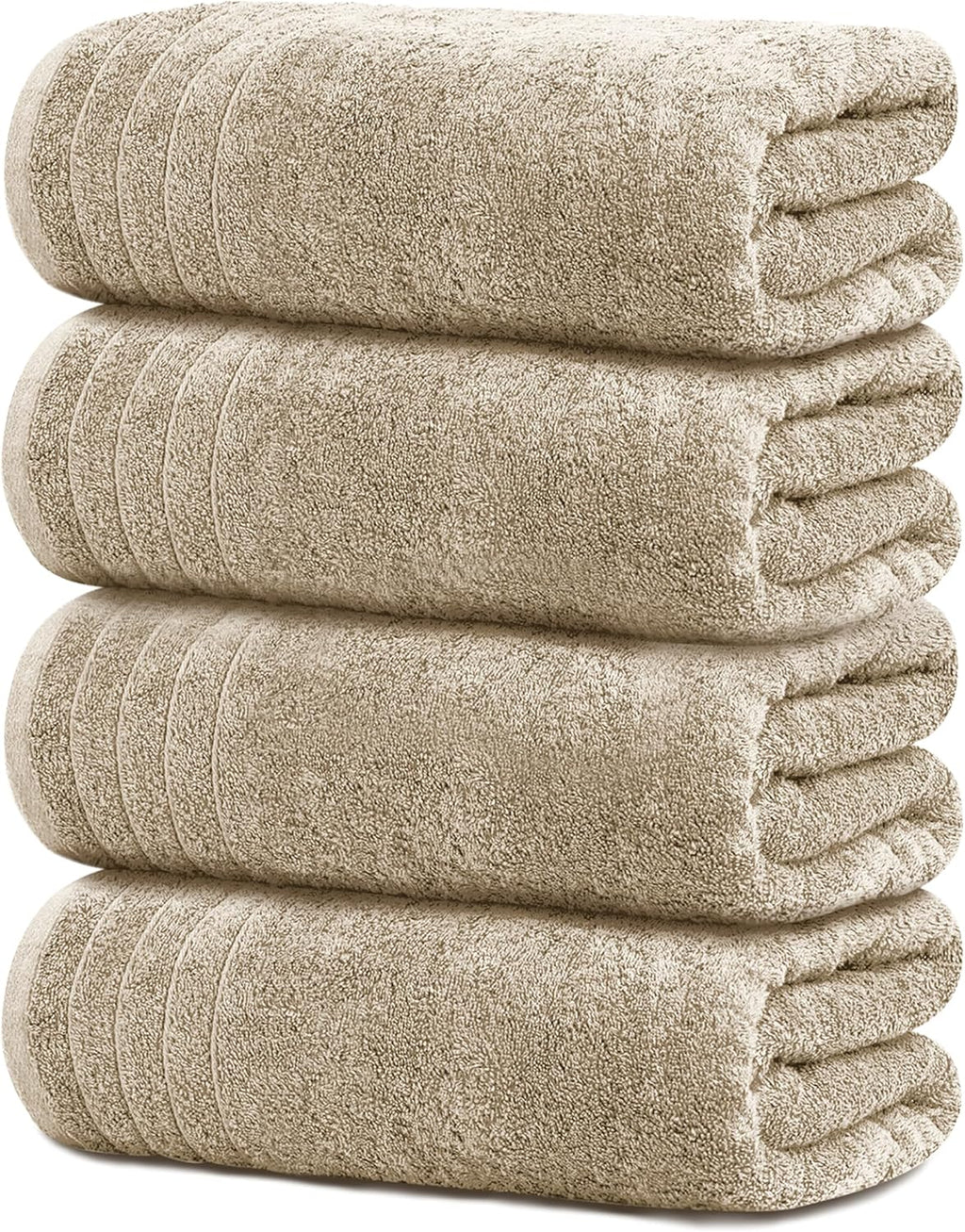 Tens Towels 4 Piece Extra Large Bath Towels 30 x 60 Inches, Beige